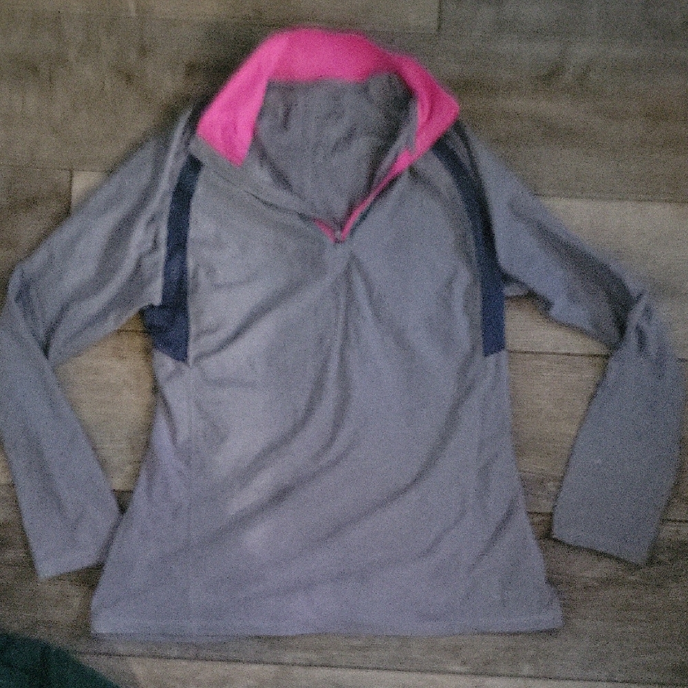 Champion Gray Long Sleeve Top with Pink and Navy Accents